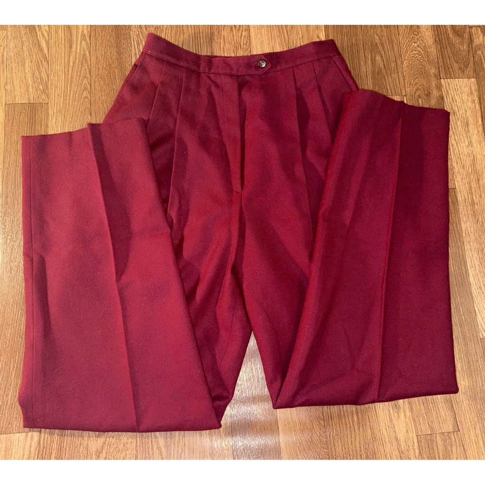 Barclay Collections Vintage Burgundy 100% Merino‎ Wool Pleated Trousers Size 10